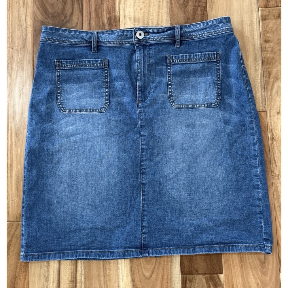 J. Jill Denim Skirt Women's Medium Wash Blue Front Patch Pocket Size 14